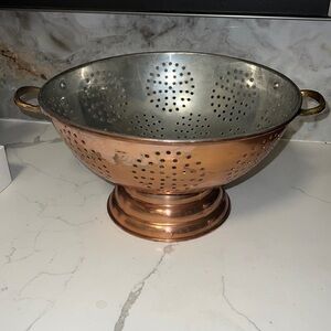 Vintage Metalutil Copper and Brass 11.75” Large Footed Colander Made in Portugal